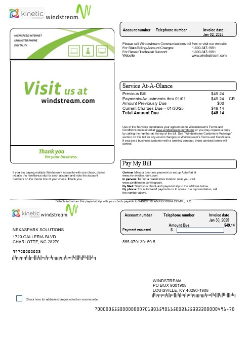 USA Windstream Holdings, Inc. business utility bill template in Word and PDF formats